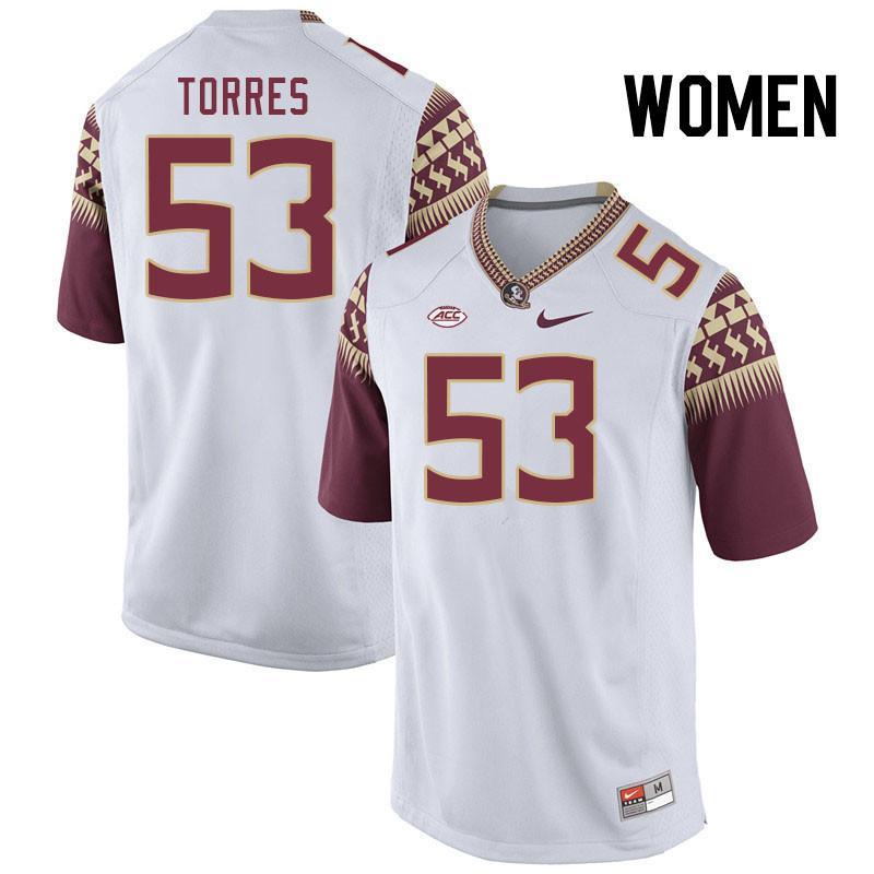 Women #53 Brandon Torres Florida State Seminoles College Football Jerseys Stitched Sale-White - Click Image to Close